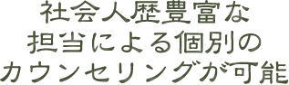 社会人歴豊富な担当による個別のカウンセリングが可能